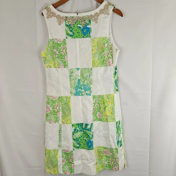 Lilly Pulitzer Janice Shift Mini Dress Lioness Patchwork Resort Fit Size 6 - Picture 8 of 9